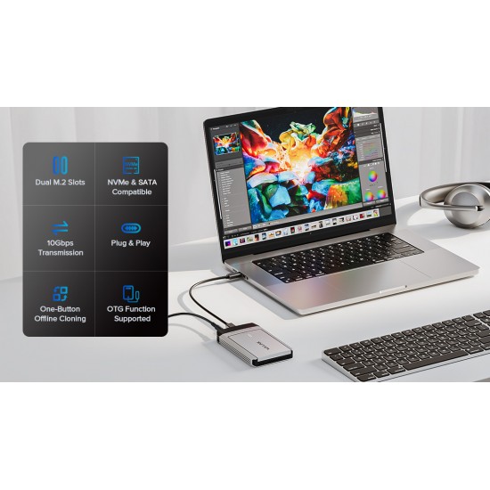 Çevrimdışı Klonlama ile Çift M.2 SSD Muhafazası Maksimum. 10 Gbps Veri İletimi