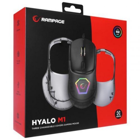 Rampage Hyalo M1 Siyah Değiştirilebilir 3 Kapaklı RGB 12000 DPI Gaming Oyuncu Mouse