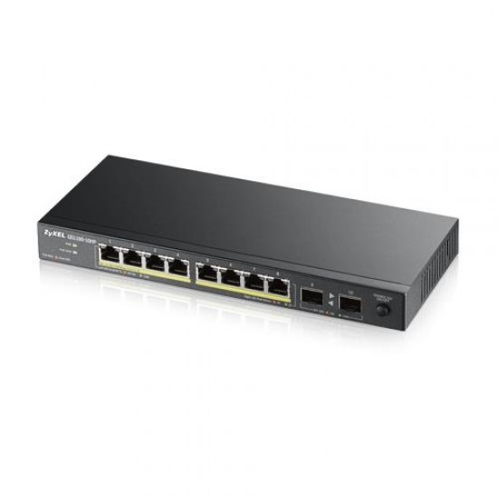 Zyxel GS1100-10HP v2 8Port PoE+2SFP Gigabit Switch  GS1100-10HP-EU0102F, 8xGigabit, 2xFiber Uplink, 120W PoE