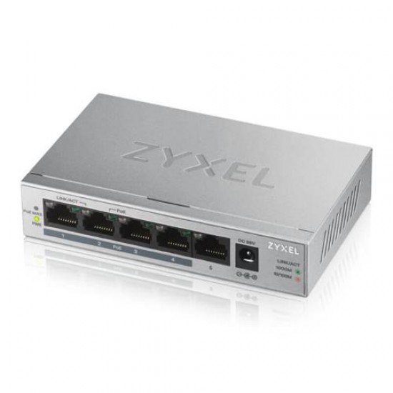 Zyxel GS-1005HP 5Port 10/100/1000 Gigabit PoE Switch  GS1005HP-EU0101F, Yönetilemez, 4Port PoE, 60W