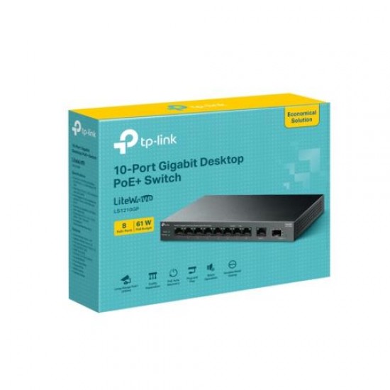 TP-Link LS1210GP 8 Port PoE+ + 10 Port Gigabit Switch  9x Gigabit Port, 1x Gigabit SFF Port, 30W Çıkışlı 8Port Gigabit POE+ Port